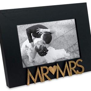 Isaac Jacobs International - Isaac Jacobs Black Wood Sentiments “Mr & Mrs” Picture Frame, 4x6 inch, Newlywed Photo Gift for Wedding, Display on Tabletop, Desk (Black)