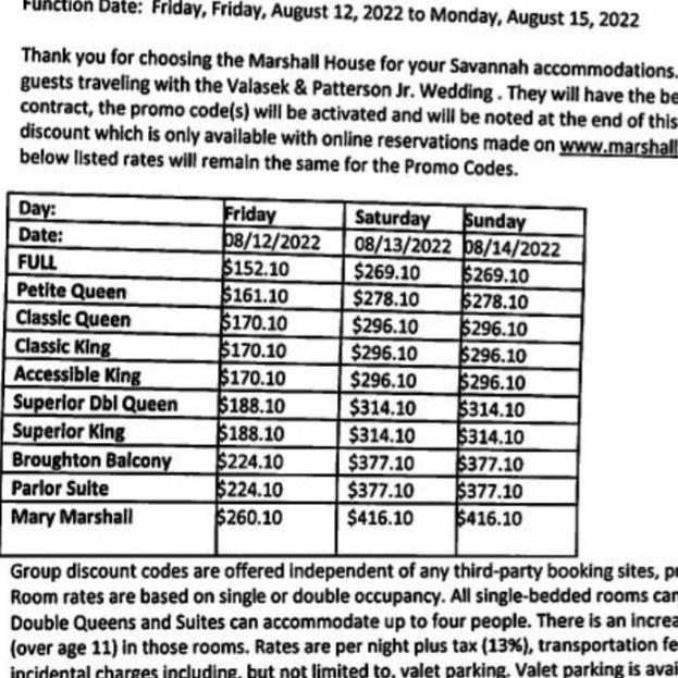 The Marshall house wedding block prices. if they try to charge you more please let us know