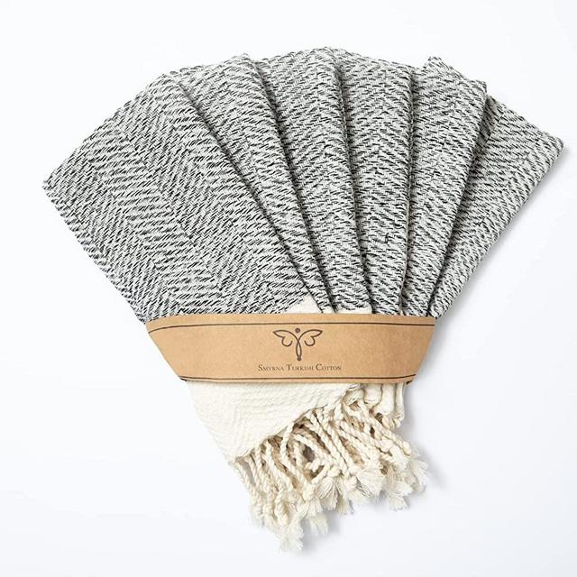 Smyrna Turkish Cotton Kitchen Dish Towels Herringbone Series Pack of 6 | 100% Cotton, 12x12 | Machine Washable Wash Cloths | Soft, Absorbent, Prewashed and Quick Dry Turkish Dish Towels (Gray)
