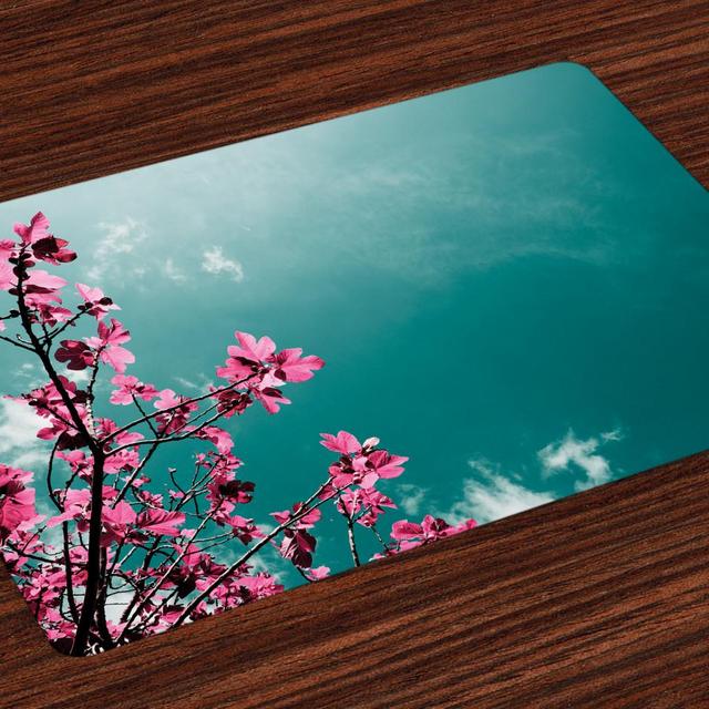 Floral Placemats Set of 4 Fig Tree Florets with Sunny Sky Exotic Summer Spring Plants Scenic Nature View, Washable Fabric Place Mats for Dining Room Kitchen Table Decor,Teal Hot Pink, by Ambesonne