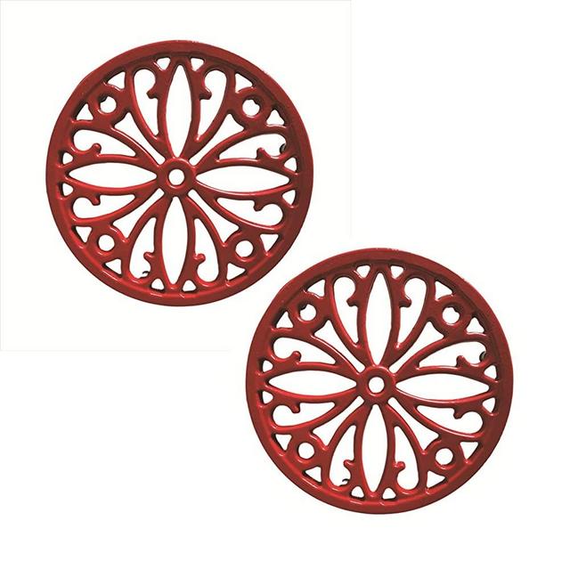Trivet 7.8 Inch, Outrora Moon Cast Iron Trivet with Rubber Pegs/Feet Non-Slip, Rustic Trivets for Hot Pots and Pans, Decorative Kitchen Trivet Mats Hot Pads Pot Coasters(2 Pack)