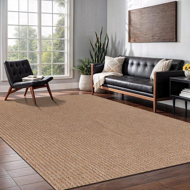 Lena Rug Easy Jute Rug 6x9, Indoor Outdoor Natural Color Farmhouse Area Rugs for Living Room, Kitchen Rug High Traffic Area, Washable Easy to Clean Solid Boho Woven Design Outside Carpet