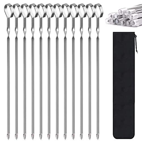 LANNEY Kabob Skewers Flat Metal BBQ Barbecue Skewer 12" Stainless Steel Shish Kebob Sticks Wide Reusable Grilling Skewers Set for Meat Shrimp Chicken Vegetable, 12 Pack