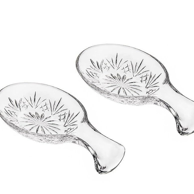 Godinger Spoon Rest for Kitchen, Crystal Glass Spoon Holder Rest - Dublin Collection - Set of 2