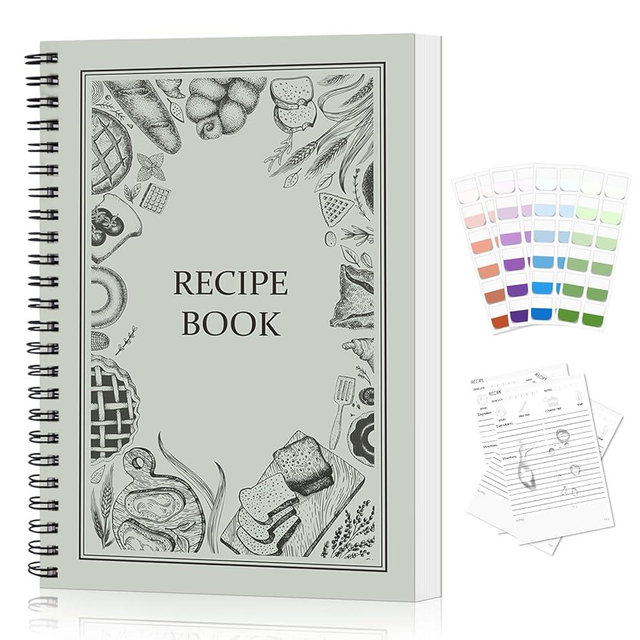 Recipe Book to Write in Your Own Recipes, Waterproof Tear-resistant Pages, Sprial Hardcover Personal Blank Recipe Book with 48 Tabs for Family Cooking Lover, Recipe Journal 8.6" x 6"