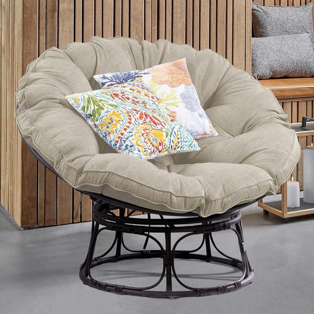 MeetLeisure 46'' Large Size Papasan Chair with Cushion and Frame Overstuffed Thickened Papasan Lounge Chair with Cushion and Frame, Lazy Chair, Circle Chair, Round Chair, Beige