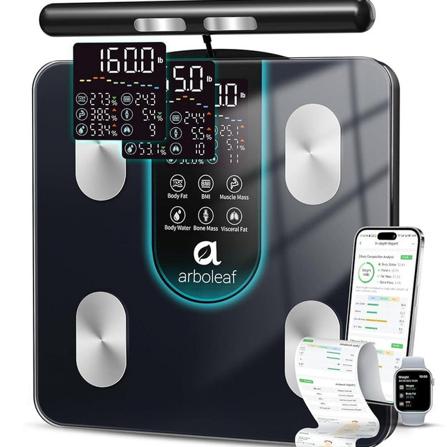 Arboleaf Smart Scale for Body Weight, 8-Electrode Dual-Frequency BIA Digital Bathroom Scale, 7-in-1 Display for BMI, Body Fat & Muscle Mass, 50+ Metrics in App, Body Composition Analyzer