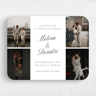 White Rounded Wedding Save the Date - Mabel Multiphoto