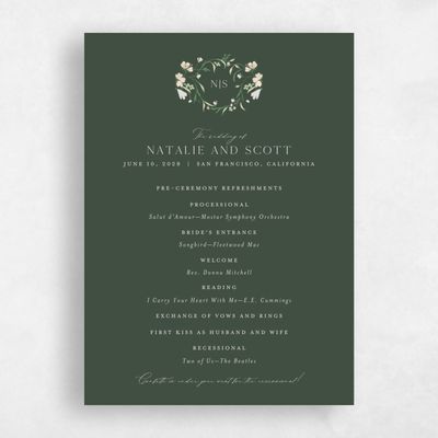Evergreen Wedding Program - Mirtillo