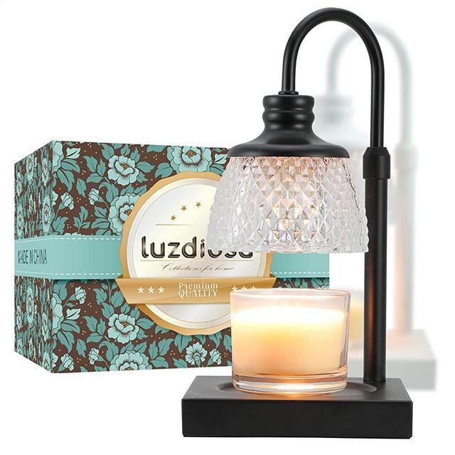 luzdiosa Candle Warmer Lamp for Jar Candles Candle Lamp Warmer with 2 Bulbs Height Adjustable Top Down Candle Warmer with Dimmer, Compatible with Yankee Candle Large Jar & 3 Wicks Candle (Black)