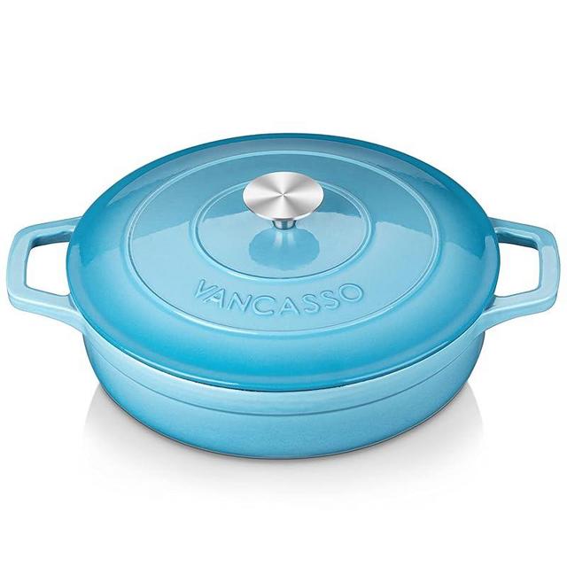 vancasso Enameled Cast Iron Dutch Oven, 9.3 Quart Dutch Oven Pot with Lid, Oval Dutch Oven Cast Iron Pot with Non Stick Enamel Coating for Bread Baking, Light Blue…