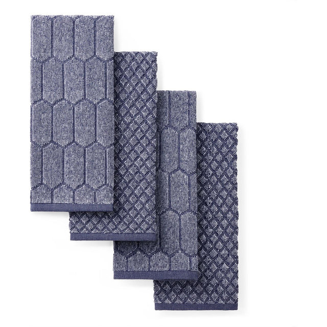 Martha Stewart Honeycomb Chambray Textured Cotton Kitchen Towel Set, 16" x 28"