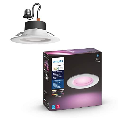 Philips Hue White & Color Ambiance Smart Retrofit Recessed Downlight 5/6", Bluetooth & Zigbee Compatible (Hue Hub Optional), Smart Ceiling Lighting