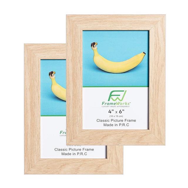 FrameWorks 4x6 Classic Wooden Picture Frames Tempered Glass/Natural Oak / 2-Pack