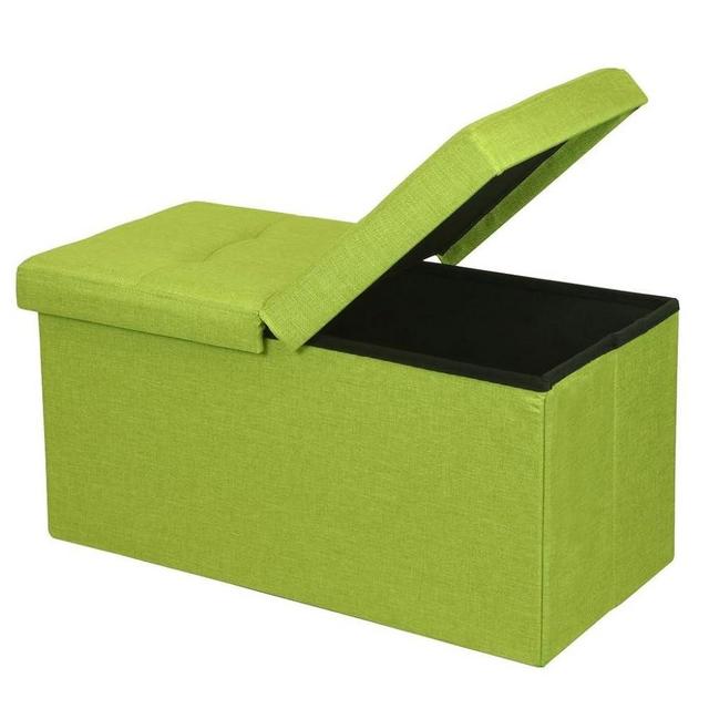 otto & ben Folding Box Chest with Smart Lift Top Upholstered Tufted Ottomans Bench Foot Rest for Bedroom and Living Room, 30", Lime Green