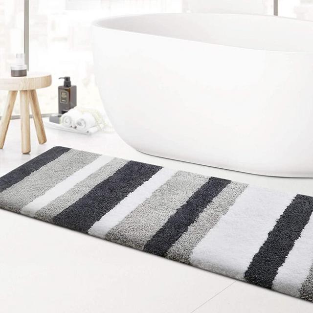 KMAT Luxury Bathroom Rugs Bath Mat,20"x59", Non-Slip Fluffy Soft Plush Microfiber Shower Rug, Machine Washable Carpet Quick Dry Ultra Shaggy Bath Mats for Bathroom, Tub and Shower, White-Grey