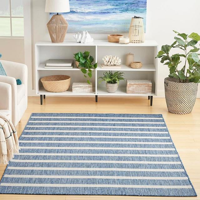 Nourison Positano Indoor/Outdoor Navy 6' x 9' Area Rug, Easy Clean, Non Shedding, Bedroom, Living Room, Dining Room, Deck, Backyard, Patio