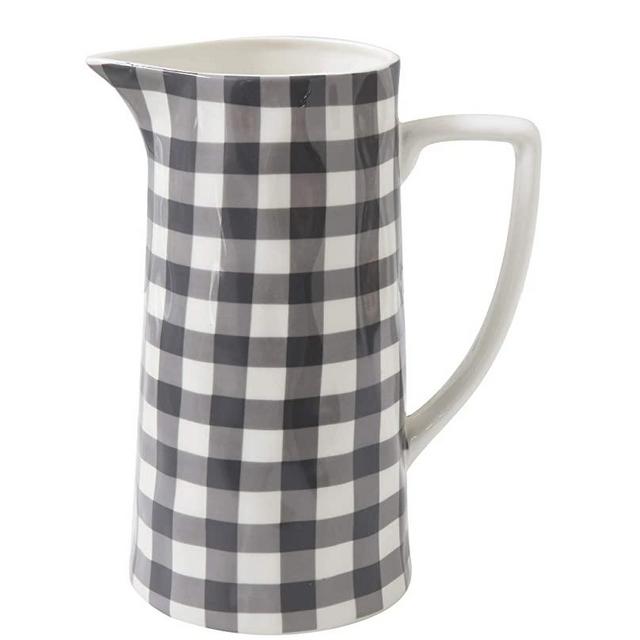 Creative Co-Op Black & White Gingham Stoneware Pitcher
