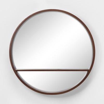 24" Walnut Round Barrel Decorative Wall Mirror with Shelf Brown - Project 62™