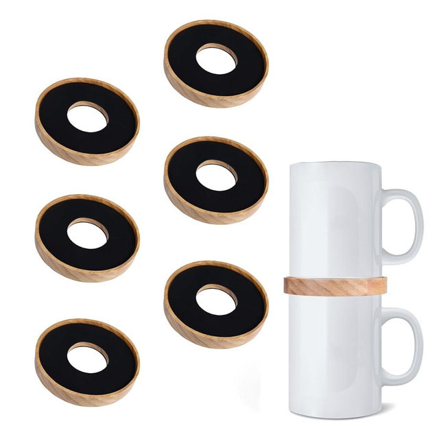 JstFrU 6 Pack Wooden Coffee Mug Stackers, Mug Organizer for Kitchen Cabinet,Equipped with Food Grade Non-Slip Pad,Only for Mugs with a Calibre ≤3.93 inches,Save Cupboard 50% Space