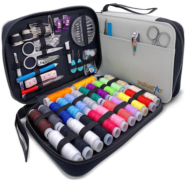 Easy to Use Sewing Kit for Adults and Kids - Needle and Thread Kit with Sewing Supplies and Accessories for Fixing Buttons & Small Repairs, Basic Travel Mending Set for Beginners, Light Grey