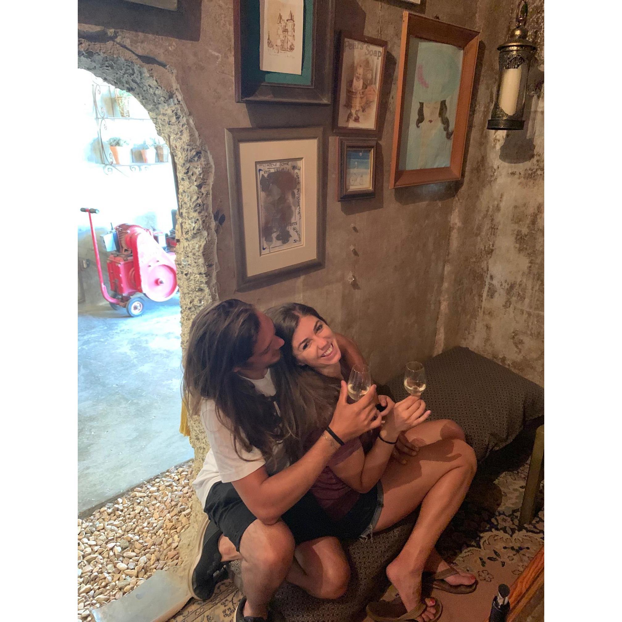 Enjoying their favorite activity as a couple: wine tasting.