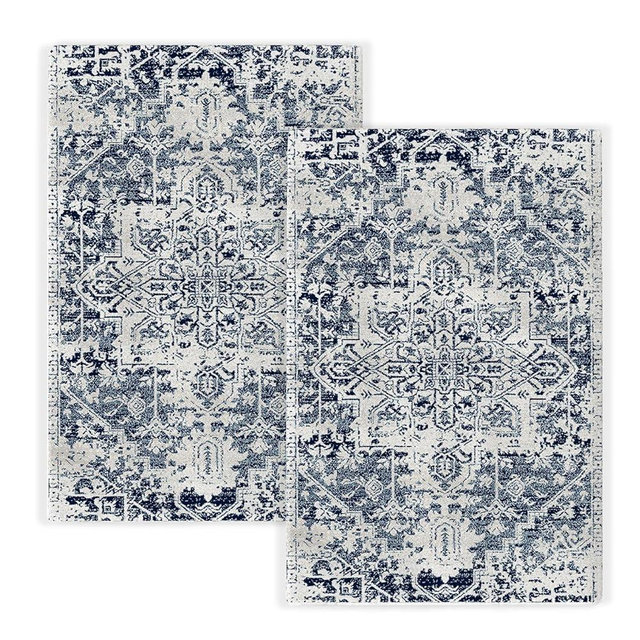 Boho Navy Blue White Kitchen Towels Dish Towels, 16x24 Inch Farmhouse Bohemian Floral Pattern Decorative Hand Towels Set of 2
