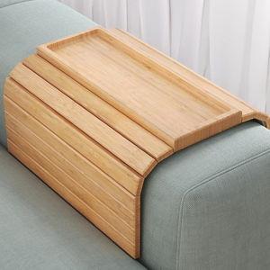 Sofa Arm Tray,Bamboo Folding Couch Arm Tray,Sofa Armrest Trays with Anti-Slip Pad for Drinks,Snacks,Phone,Remote Control（Natural）