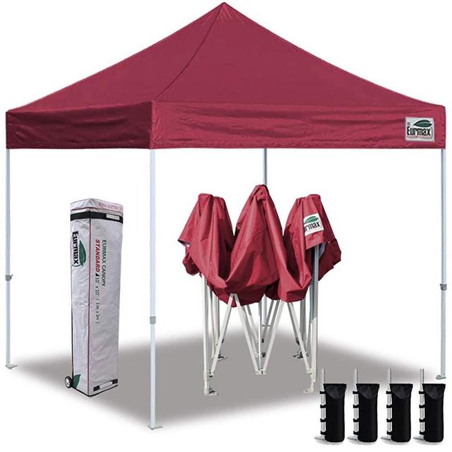 Eurmax 10'x10' Ez Pop Up Canopy Tent Commercial Instant Canopies with Heavy Duty Roller Bag,Bonus 4 Sand Weights Bags (Burgundy)