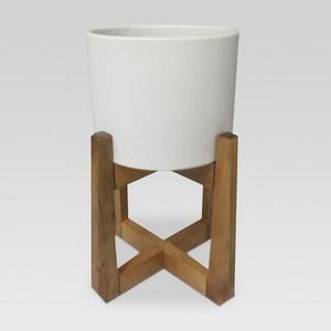 Wood & Stoneware Indoor Planter Small - White - Project 62™