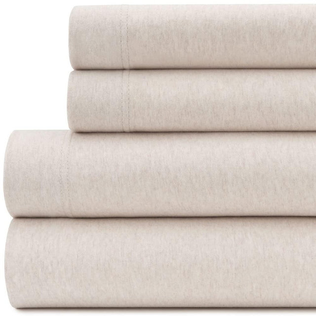 Briarwood Home Heather Jersey Sheet Set 4pc Heather Bedding Set Pure Cotton Bed Sheet Set Breathable Deep Pocket Easy Fit Comfortable Cozy T-Shirt Soft Sheets Bedding Set (Oatmeal, King)