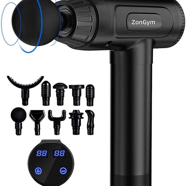 Massage Gun Deep Tissue Percussion Muscle Massager, 30 Speeds Quiet Handheld Massager for Muscle Neck Back Pain Relaxation, LCD Touch Screen with 10 Heads