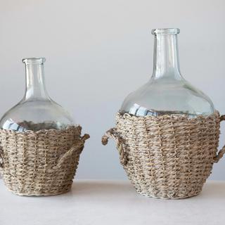 Glass Bottle in Woven Seagrass Basket