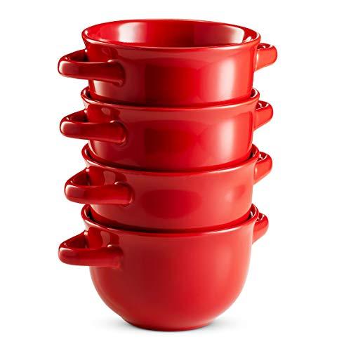 Kook Mini Cocotte Casserole Dishes with Lids, 12 oz, Set of 4, Crimson, Red