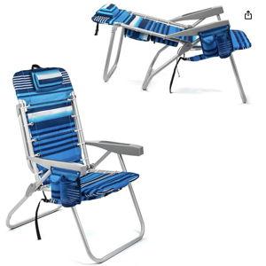 Homevative Backpack Fold-Up Beach Chair, 5 Positions, Towel bar, Cooler, Storage Pouch, Cup Holder and Phone Pocket