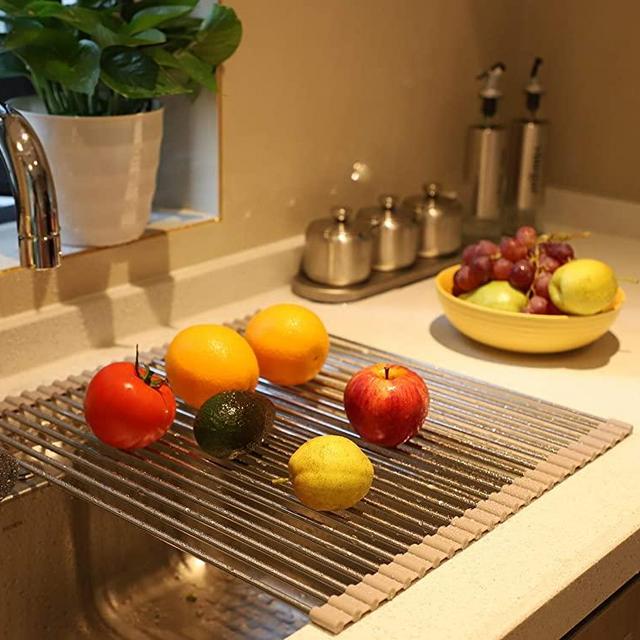 Large Roll up Dish Drying Rack Over The Sink Folding Dish Rack Portable Dish Drainers for Kitchen Sink Counter Roll-up Drying Rack RV Foldable Dish Drying Rack by Ahyuan (16.9''Wx17.8''L)