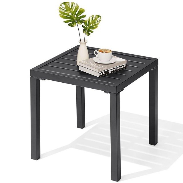 Crestlive Products Outdoor Side Table - Small Metal Square End Table - Easy to Assemble, Weather Resistant Ideal for Garden, Patio, Poolside, Beach, Balcony, Porch