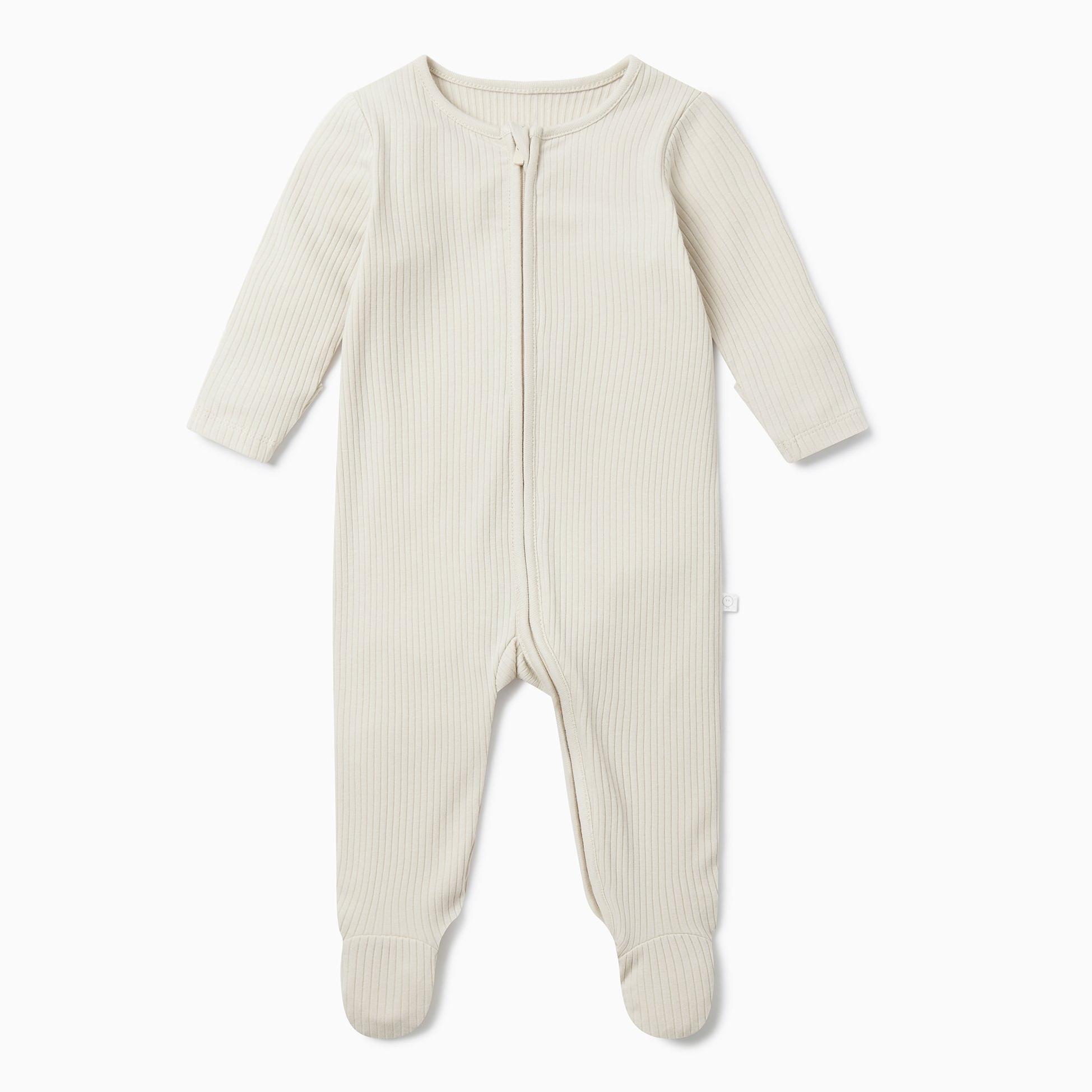 Ribbed Clever Zip Baby Pajamas (Blue and Ecru)
