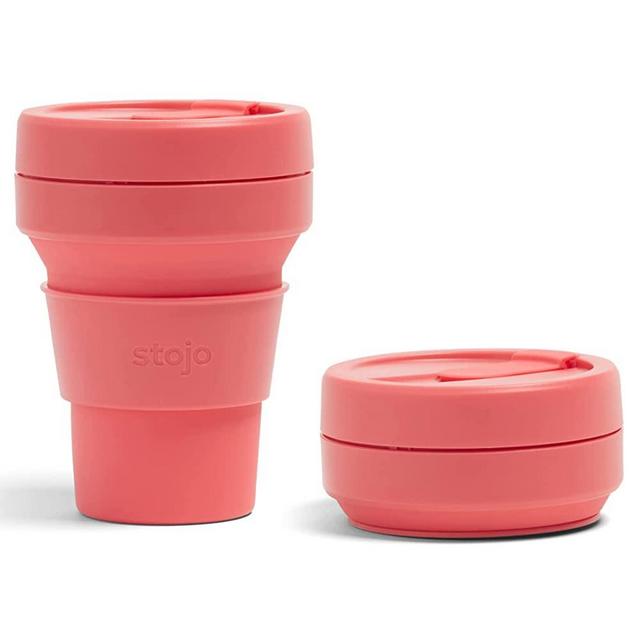 Stojo Titan Collapsible Travel Cup With Straw - Coral Pink, 24oz / 710ml - Reusable To-Go Pocket Size Silicone Cup for Hot & Cold Drinks - Camping and Hiking - Microwave & Dishwasher Safe