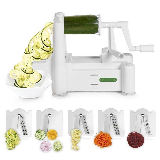 Spiralizer Ultimate 10 Strongest-and-Heaviest Duty Vegetable Slicer Best  Veggie Pasta Spaghetti Maker for Keto/Paleo/Gluten-Free, With Extra Blade  Caddy & 4 Recipe Ebook Color White 