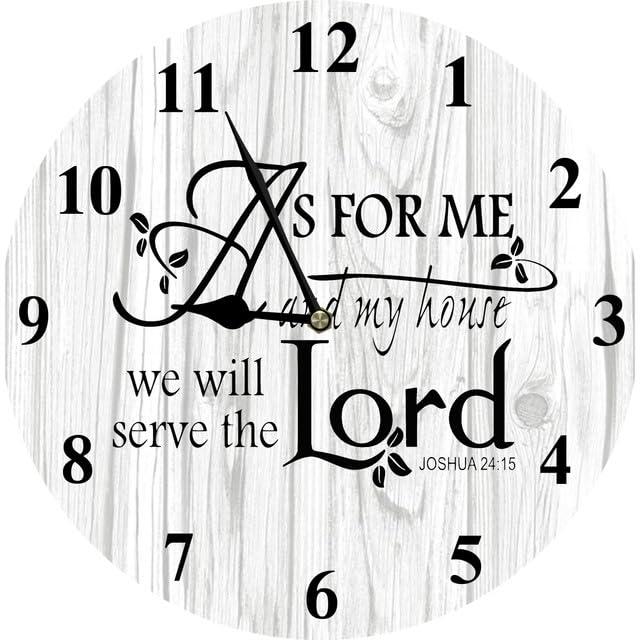SRongmao Christian Home Decor Christian Wall Art Wooden Bible Verses Wall Clocks As for Me and My House We Will Serve The Lord Sign Farmhouse Rustic Bible Verse Sign for Kitchen Room 10inch