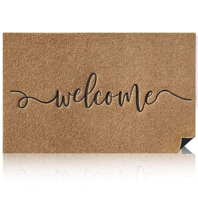Outdoor Mats for Front Door,Indoor Welcome Mat with Durable Non Slip Rubber Backing,Ultra Absorb Mud,Easy Clean Entrance Door Mat for Patio,Porch Brown