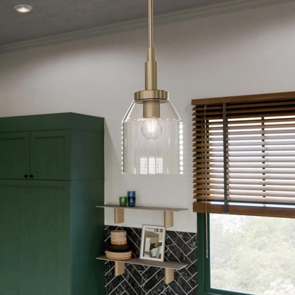 Kichler Madden 1-Light Mini Pendant Light Fixture with Clear Glass Shade in Champagne Bronze, Sloped Ceiling Compatible for Kitchen Island Hanging Lighting (15" x 7 "), 52725CPZ