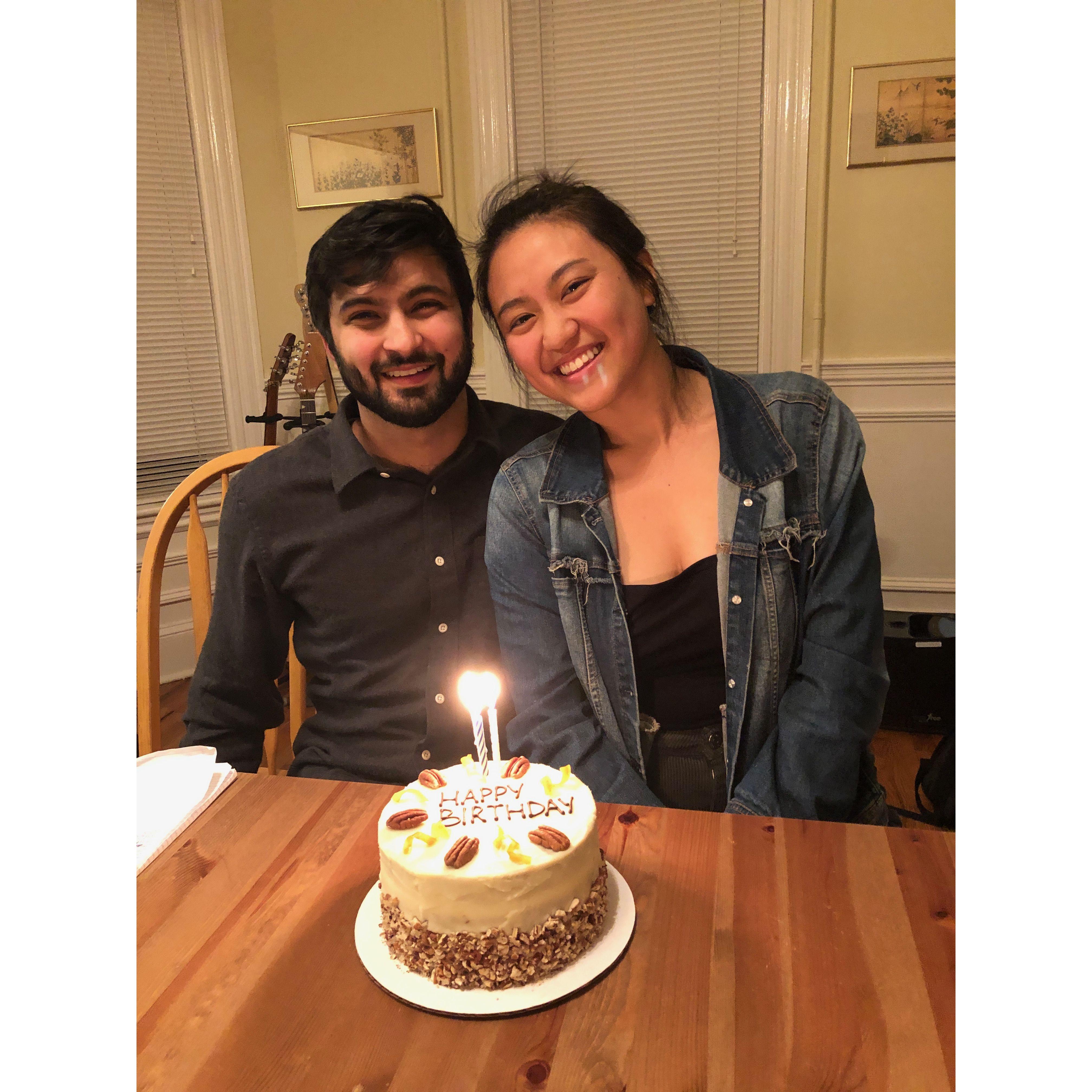 Celebrating Rohan's 26th birthday during the early days of COVID lockdown. (2020)