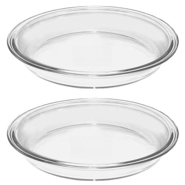 (2 Pack) 9 Inch Glass Pie Pan, Oven Safe Pie Plate for Baking Pies & Quiches Up to 425°F, Fridge & Freezer Safe, Stain Resistant Glass Bakeware