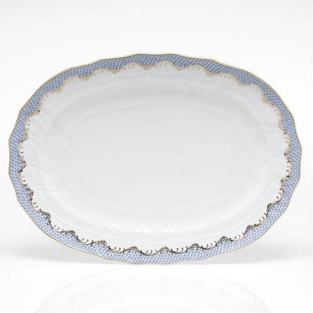 HEREND FISH SCALE OVAL PLATTER, LIGHT BLUE