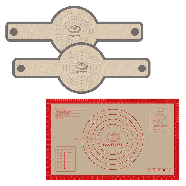 Silicone Baking Set - Non-Slip Pastry Mat (26"x16") with Measurements & 2PCS Silicone Bread Sling for Dutch Oven, Versatile Non-Stick Baking Accessories for Dough Rolling, Bread, Pizza, Cookies