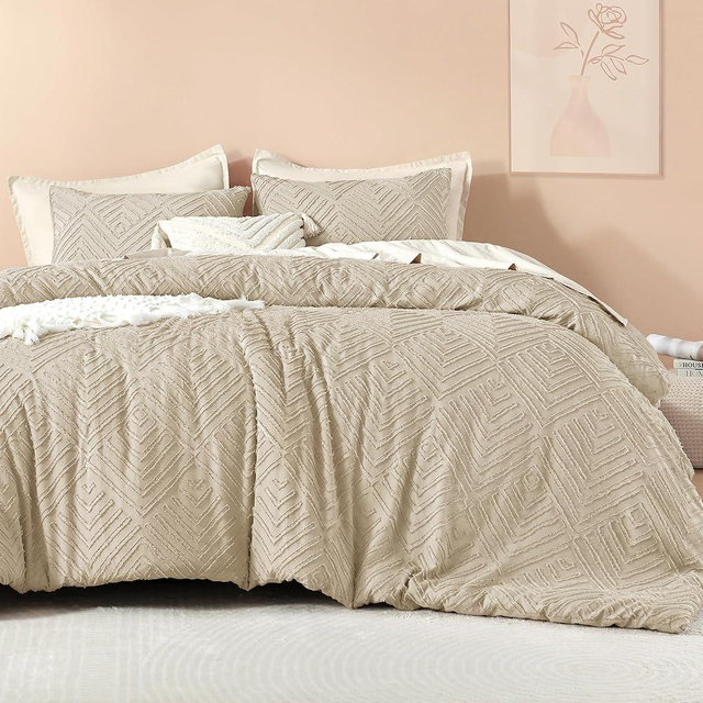 Litanika California King Comforter Set Khaki, 3 Pieces Tufted Boho Farmhouse Bedding Comforter Sets, Lightweight Fluffy Comforter Bed Set All Season (104x96In Comforter & 2 Pillowcases)