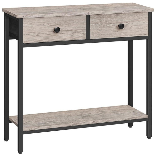 HOOBRO 29.5" Narrow Console Table with 2 Fabric Drawers, Small Entryway Table with 2-Tier Storage Shelves, Thin Sofa Table, Side Table, for Living Room, Hallway, Greige and Black BG71XG01