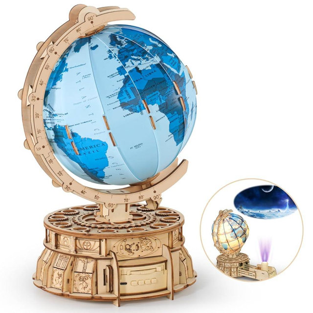 MIEBELY STEM Building Toys kit, 3D Wooden Puzzles for Adults USB Charging Illuminated Globe Music Box DIY LED Wood Model Building Kits Birthday Gifts for kids Desk Decor for Boys/Girls Ages 8+